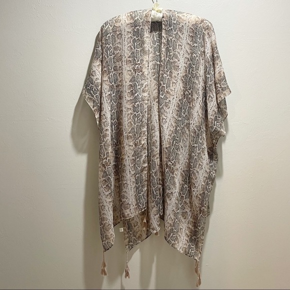 Women’s Python Animal Print Beige Brown Topper Kimono Swim Cover Tassels - Picture 1 of 7